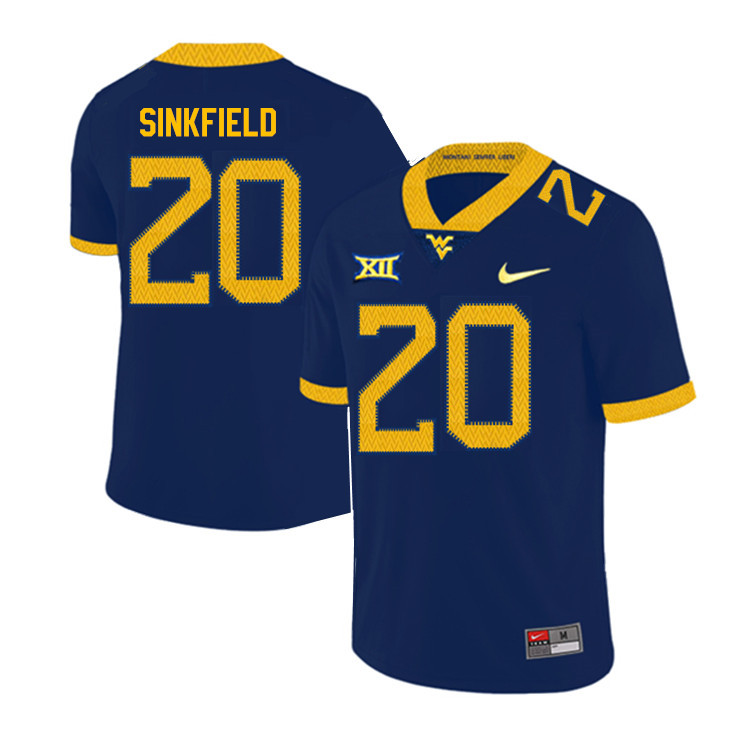 2019 Men #20 Alec Sinkfield West Virginia Mountaineers College Football Jerseys Sale-Navy - Click Image to Close